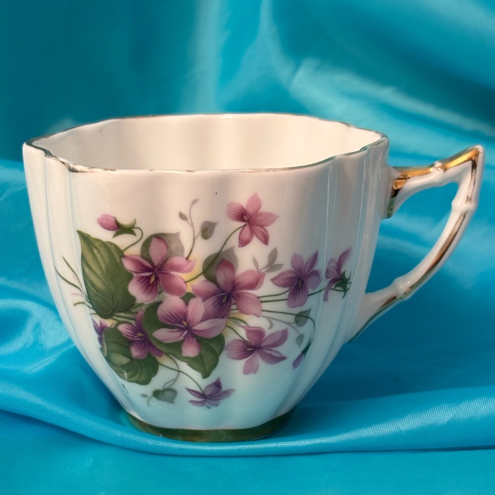 Vintage Royal London Purple Floral Bone China Teacup